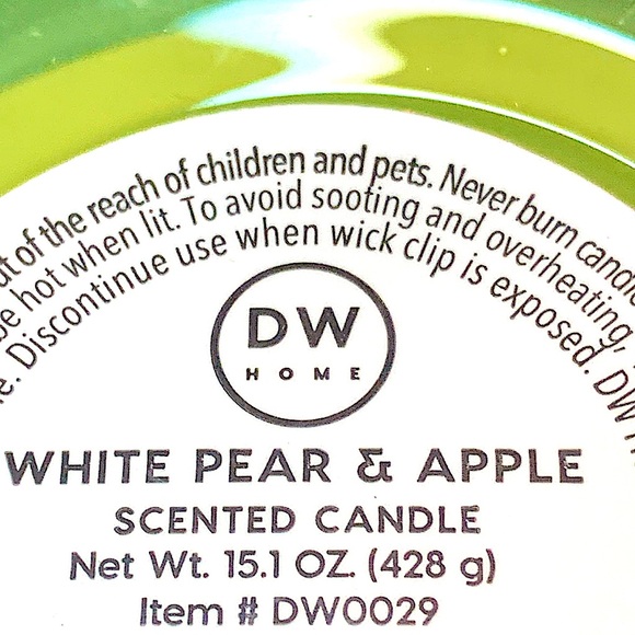 DW HOME CANDLE WHITE PEAR & APPLE RICHLY SCENTED NEW 2 WICK SOYWAX 15.1 oz - Picture 5 of 5